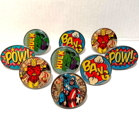 Set of 9 Marvel Captain America Hulk Iron Man Drawer Pulls Metal Knobs Superhero - Picture 1 of 7